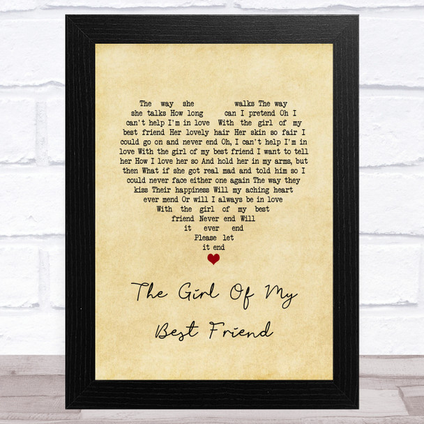 Elvis Presley The Girl of My Best Friend Vintage Heart Song Lyric Art Print