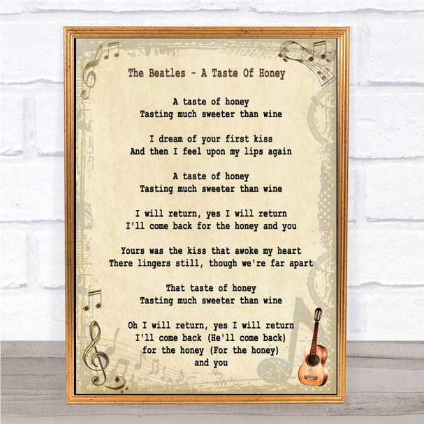 The Beatles A Taste Of Honey Song Lyric Music Wall Art Print