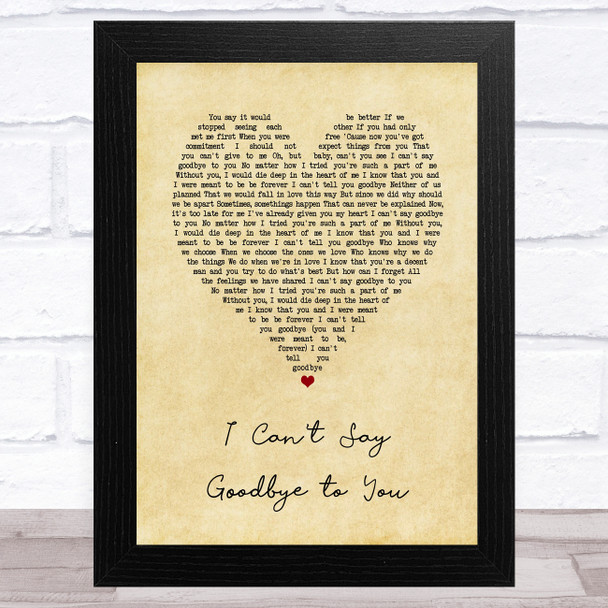 Helen Reddy I Can't Say Goodbye to You Vintage Heart Song Lyric Art Print