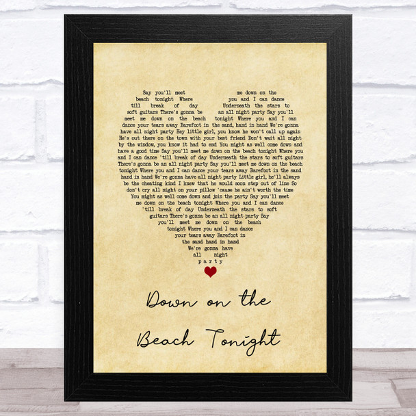 The Drifters Down on the Beach Tonight Vintage Heart Song Lyric Art Print