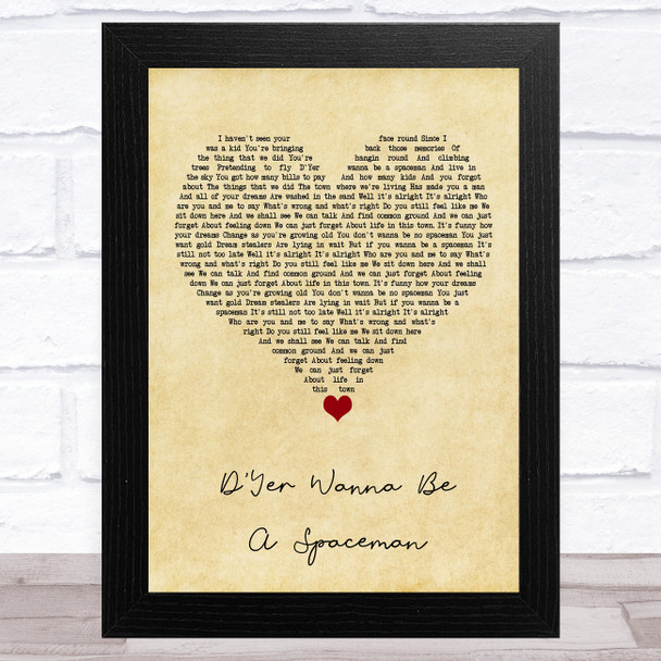 Oasis D'Yer Wanna Be A Spaceman Vintage Heart Song Lyric Art Print