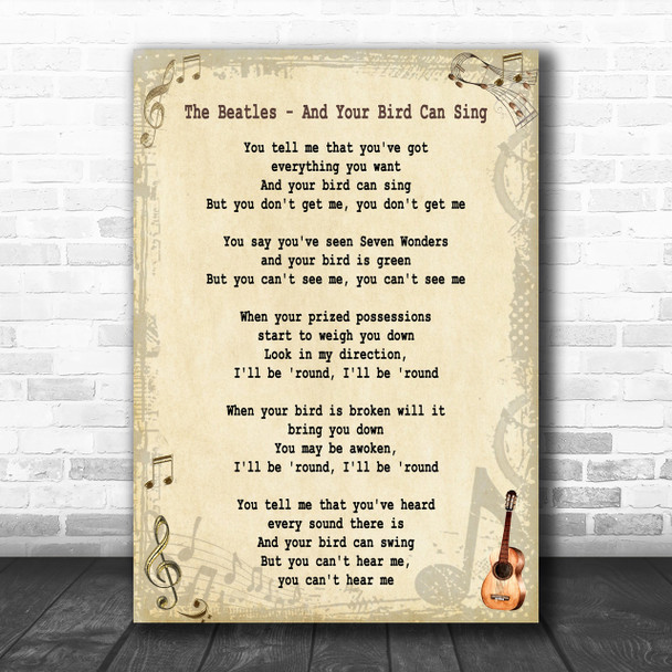 The Beatles And Your Bird Can Sing Song Lyric Music Wall Art Print