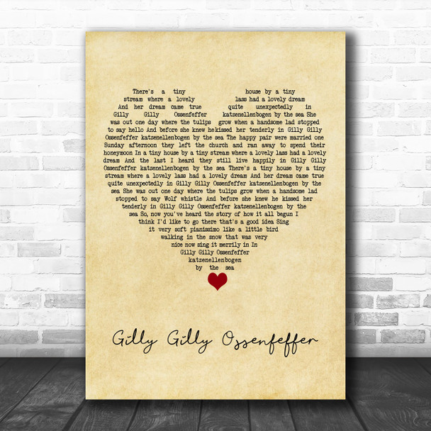 Max Bygraves Gilly Gilly Ossenfeffer Vintage Heart Song Lyric Art Print