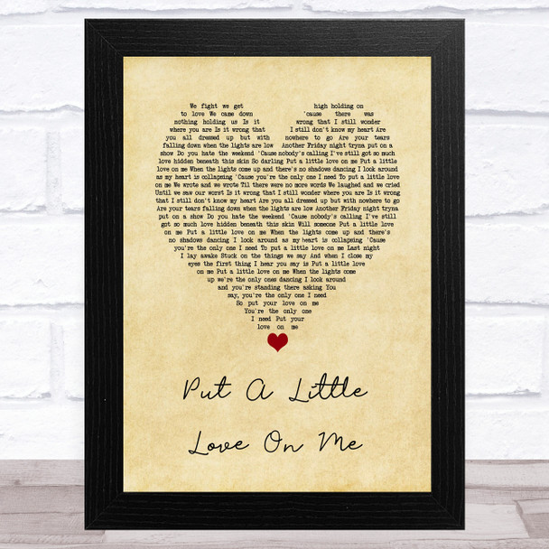 Niall Horan Put A Little Love On Me Vintage Heart Song Lyric Art Print