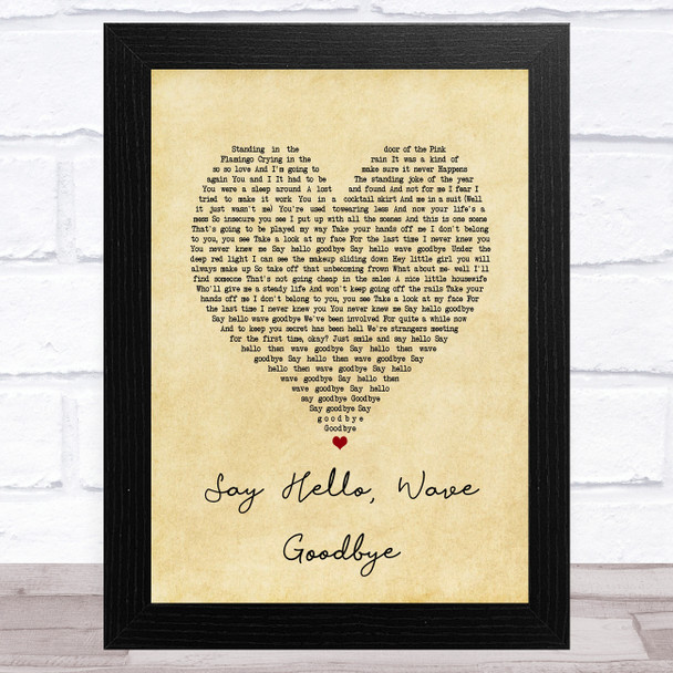 Soft Cell, Say Hello, Wave Goodbye Vintage Heart Song Lyric Art Print