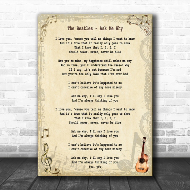 The Beatles Ask Me Why Song Lyric Music Wall Art Print