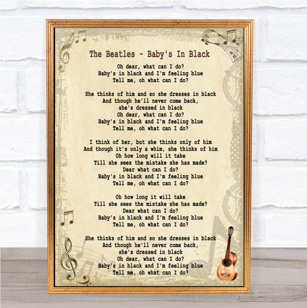 The Beatles Baby's In Black Song Lyric Music Wall Art Print
