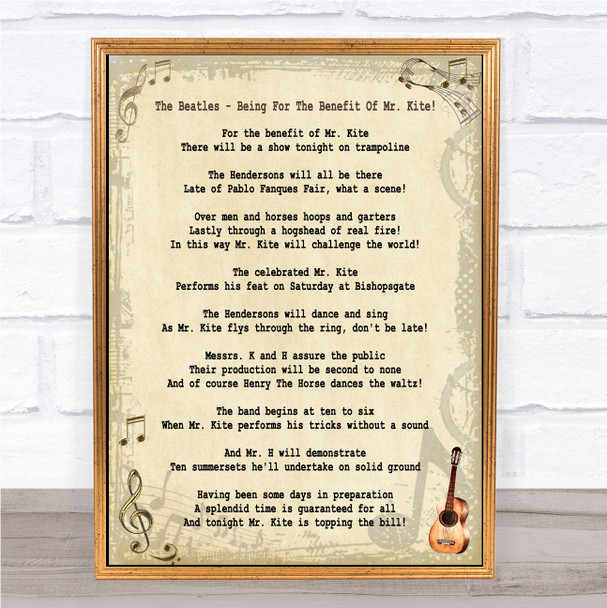 The Beatles Being For The Benefit Of Mr Kite! Song Lyric Music Wall Art Print