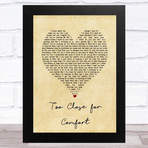 McFly Too Close for Comfort Vintage Heart Song Lyric Art Print