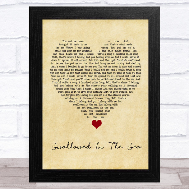 Coldplay Swallowed In The Sea Vintage Heart Song Lyric Art Print