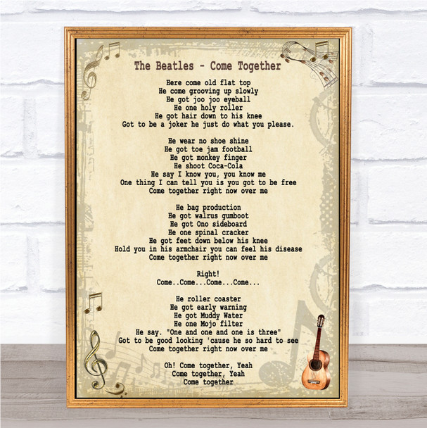 The Beatles Come Together Song Lyric Music Wall Art Print