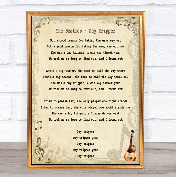 The Beatles Day Tripper Song Lyric Music Wall Art Print