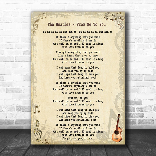 The Beatles From Me To You Song Lyric Music Wall Art Print