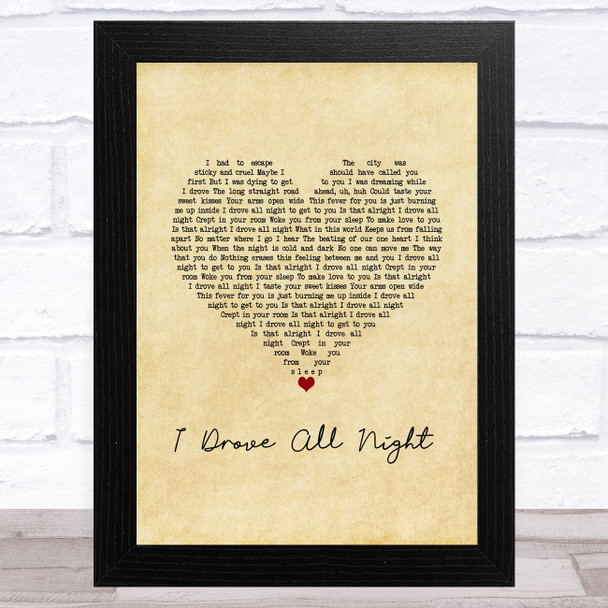 Celine Dion I Drove All Night Vintage Heart Song Lyric Art Print