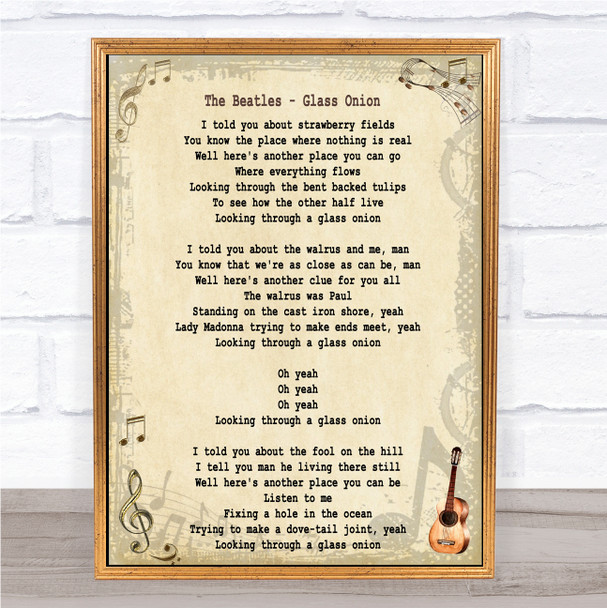 The Beatles Glass Onion Song Lyric Music Wall Art Print