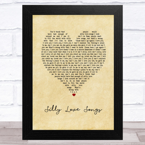 Paul McCartney and Wings Silly Love Songs Vintage Heart Song Lyric Art Print