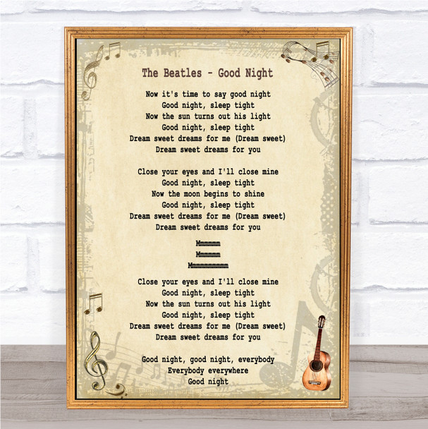 The Beatles Good Night Song Lyric Music Wall Art Print