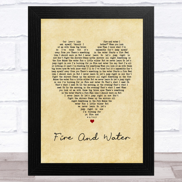 The Wandering Hearts Fire And Water Vintage Heart Song Lyric Art Print