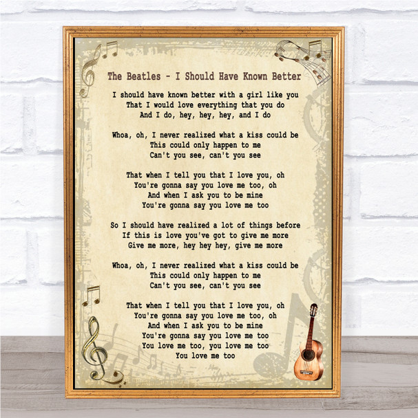 The Beatles I Should Have Known Better Song Lyric Music Wall Art Print