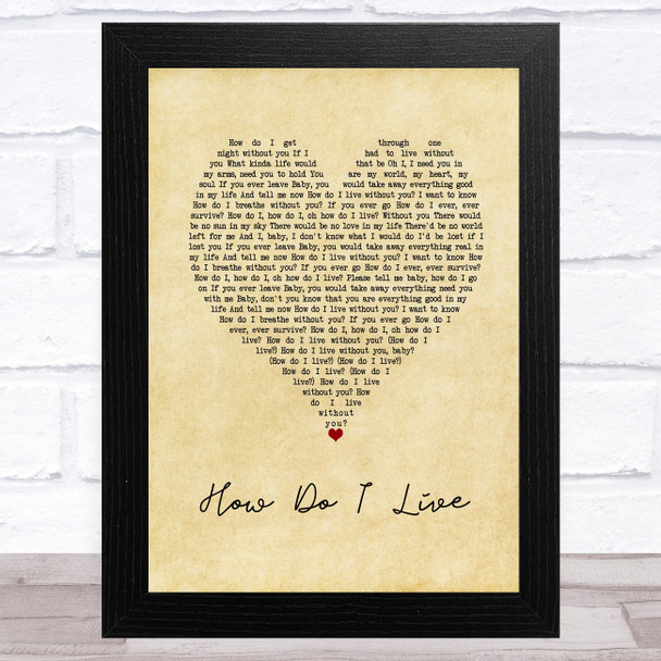 LeAnn Rimes How Do I Live Vintage Heart Song Lyric Art Print
