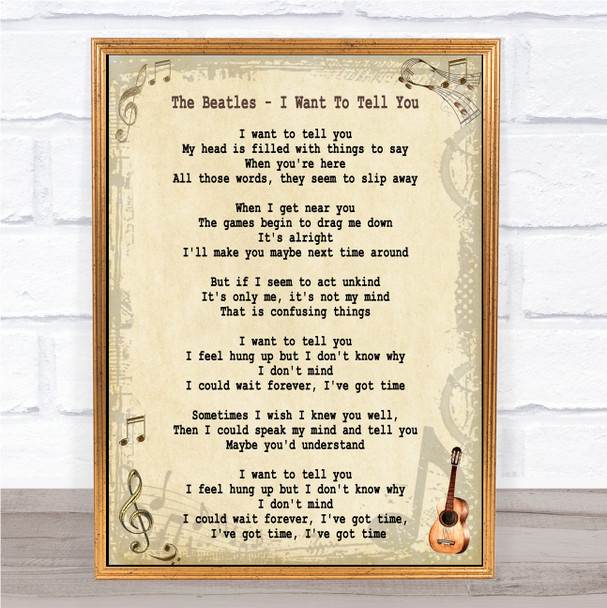The Beatles I Want To Tell You Song Lyric Music Wall Art Print