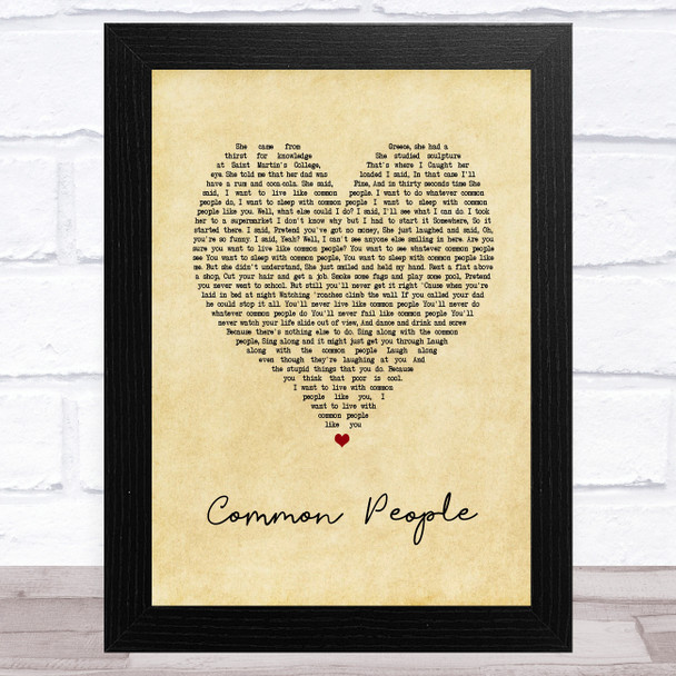 Pulp Common People Vintage Heart Song Lyric Art Print