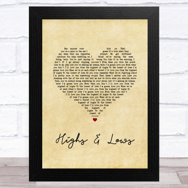 Alexander Jean Highs & Lows Vintage Heart Song Lyric Art Print