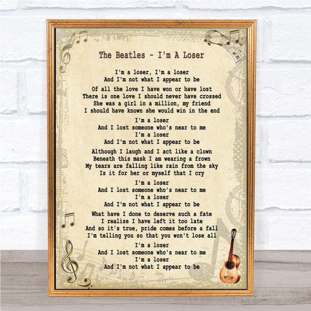 The Beatles I'm A Loser Song Lyric Music Wall Art Print