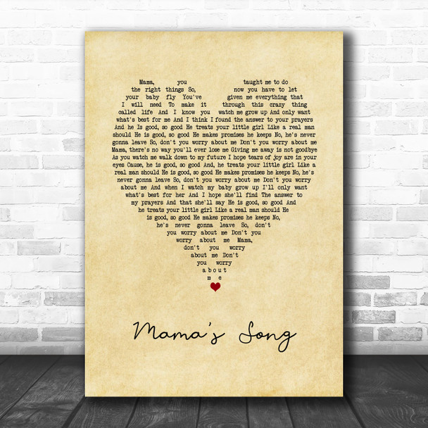Carrie Underwood Mama's Song Vintage Heart Song Lyric Art Print