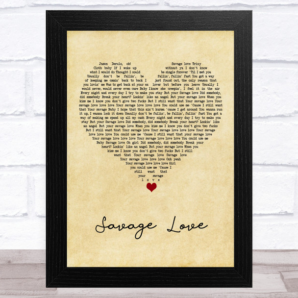 Jason Derulo Savage Love Vintage Heart Song Lyric Art Print
