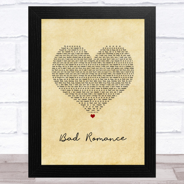 Lady Gaga Bad Romance Vintage Heart Song Lyric Art Print