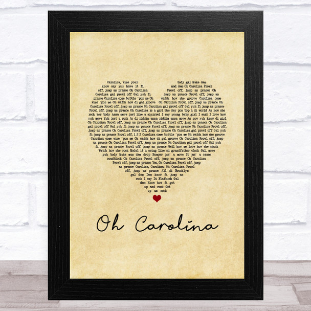 Shaggy Oh Carolina Vintage Heart Song Lyric Art Print