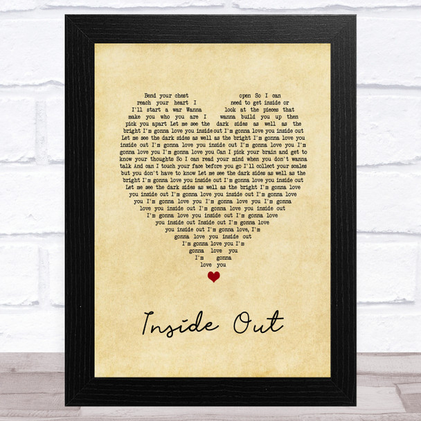 The Chainsmokers Inside Out Vintage Heart Song Lyric Art Print