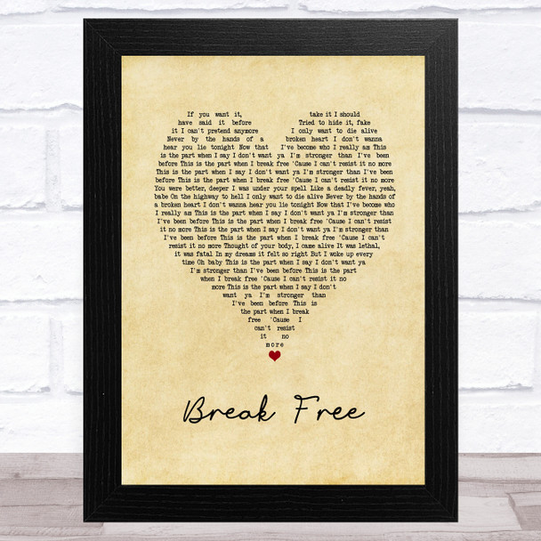 Ariana Grande Break Free Vintage Heart Song Lyric Art Print