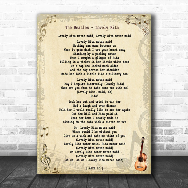 The Beatles Lovely Rita Song Lyric Music Wall Art Print