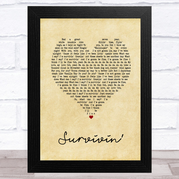 Bastille ?survivin Vintage Heart Song Lyric Art Print