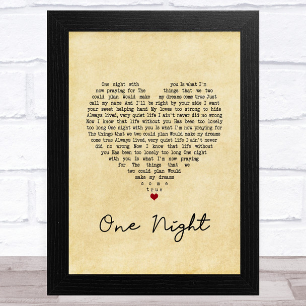 Elvis Presley One Night Vintage Heart Song Lyric Art Print