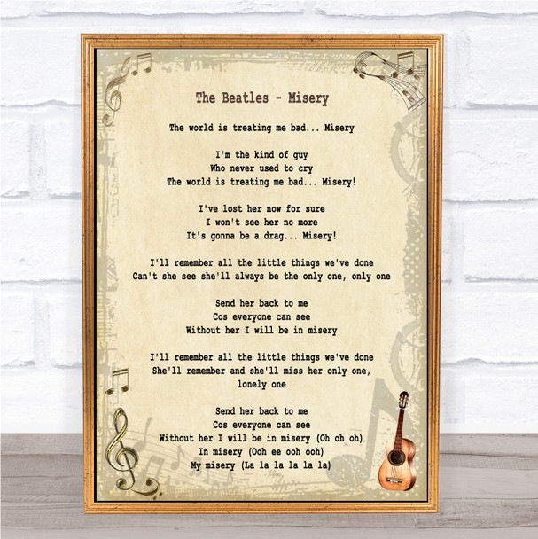 The Beatles Misery Song Lyric Music Wall Art Print