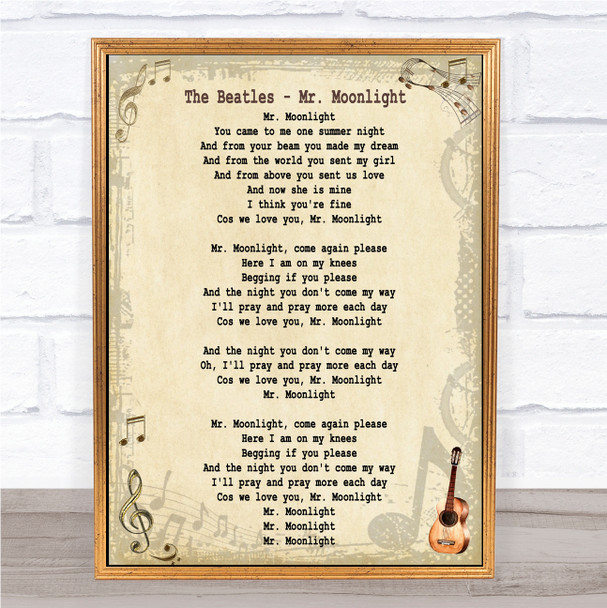 The Beatles Mr Moonlight Song Lyric Music Wall Art Print