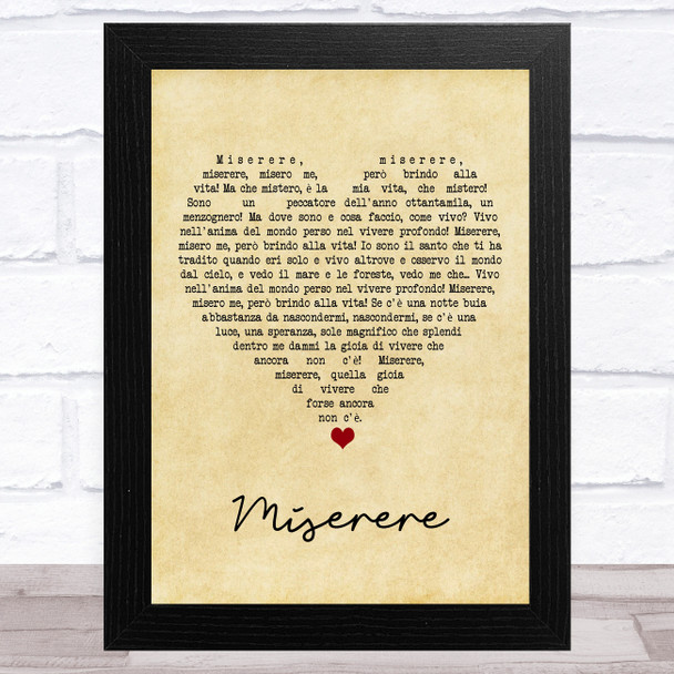 Andrea Bocelli Miserere Vintage Heart Song Lyric Art Print