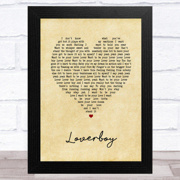 Billy Ocean Loverboy Vintage Heart Song Lyric Art Print