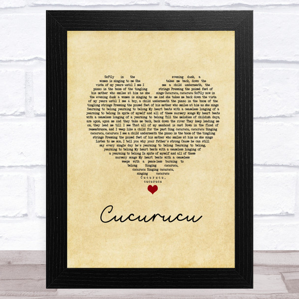 Nick Mulvey Cucurucu Vintage Heart Song Lyric Art Print