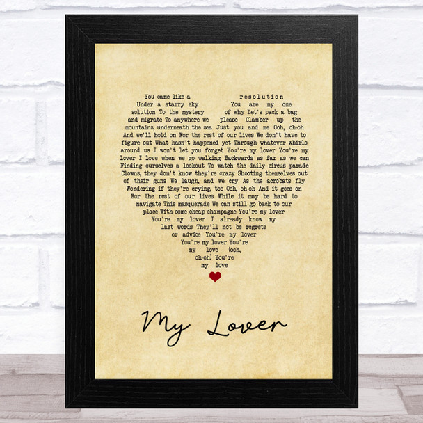 Birdtalker My Lover Vintage Heart Song Lyric Art Print