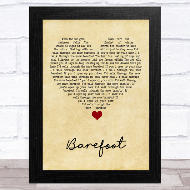 K.D. Lang Barefoot Vintage Heart Song Lyric Art Print