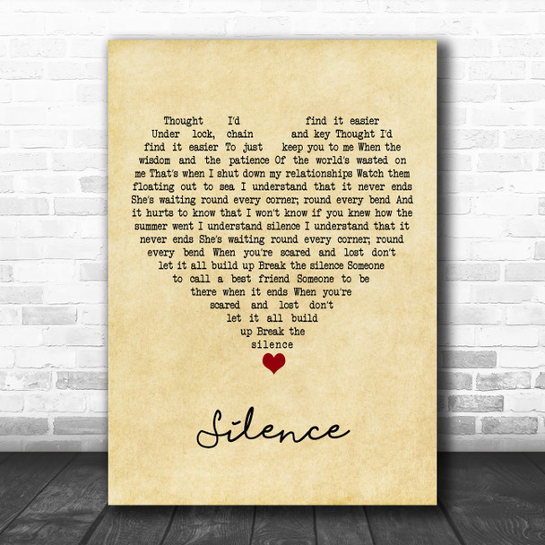 The Maccabees Silence Vintage Heart Song Lyric Art Print