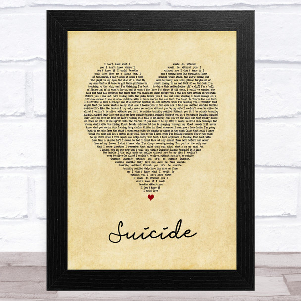 Jelly Roll Suicide Vintage Heart Song Lyric Art Print