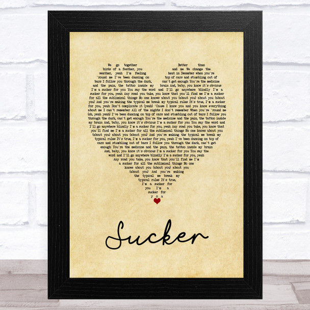 Jonas Brothers Sucker Vintage Heart Song Lyric Art Print