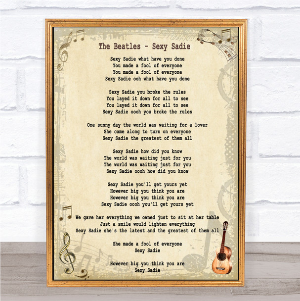 The Beatles Sexy Sadie Song Lyric Music Wall Art Print