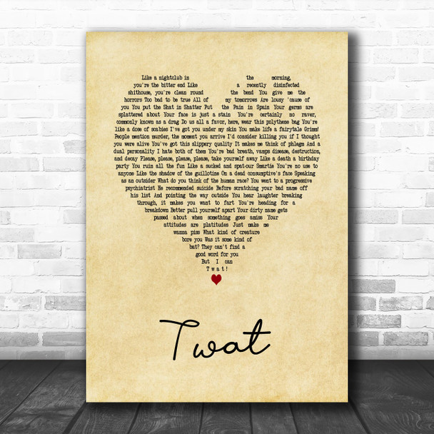 John Cooper Clarke Twat Vintage Heart Song Lyric Art Print