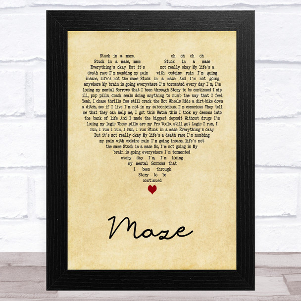 Juice WRLD Maze Vintage Heart Song Lyric Art Print